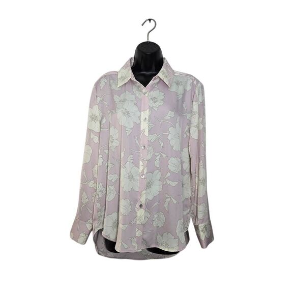 Joie Button Down Blouse Size Medium Pink White Floral Flowy - Picture 1 of 6